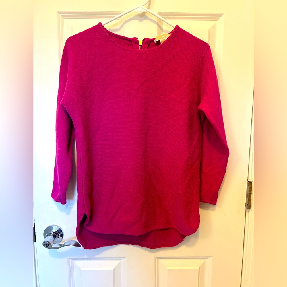 Michael Kors Vibrant Pink Long Sleeve Rounded Hem Top
